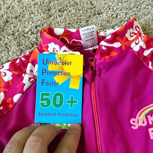 NWT Kids Floral One Piece Swim Suit Pink and Orange Tropical Beachy Summer - Picture 3 of 11